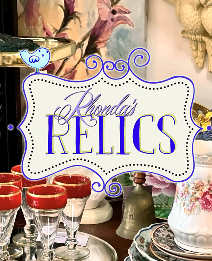 Rhonda's Relics shop interior with vintage glassware and antiques